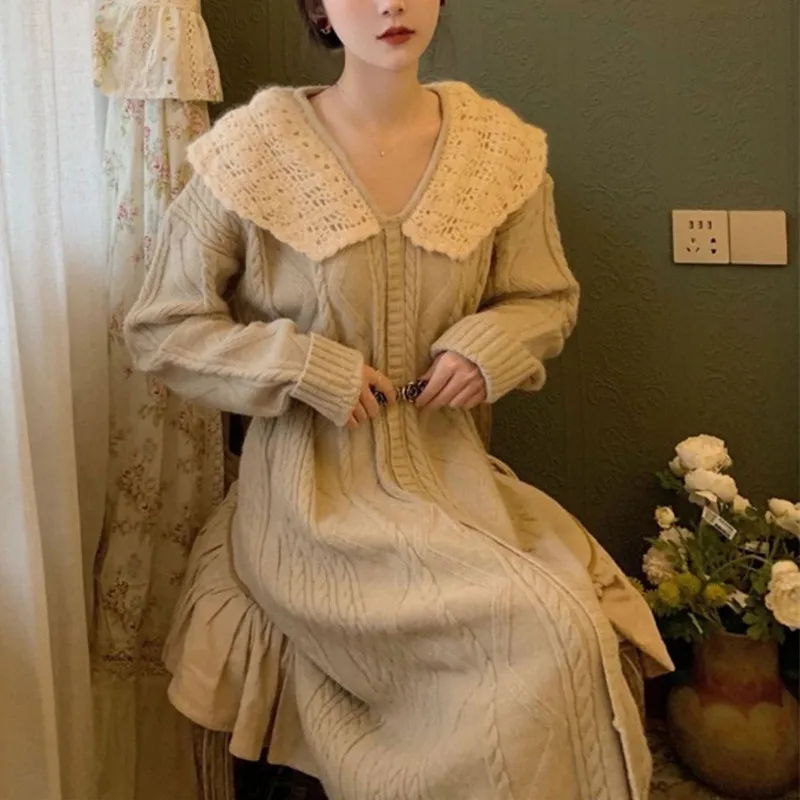 Autumn Winter Knitted Dress Women Korean Fashion Long Sleeve Sweater Dress Female Elegant Loose Long Dresses Women's Clothes
Autumn Winter Knitted Dress Women Korean Fashion Long Sleeve Sweater Dress Female Elegant Loose Long Dresses Women's Clothes