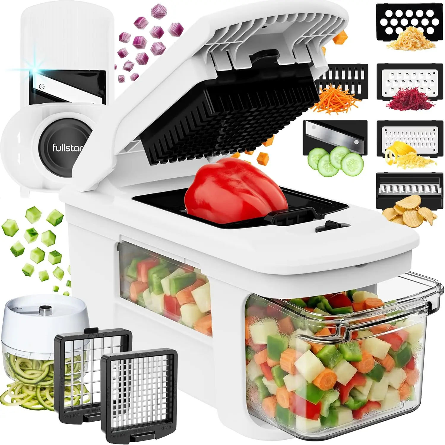 XL Vegetable Chopper & Mandoline Slicer – 11 in 1, Black/White, with Pull-Out Tray
XL Vegetable Chopper & Mandoline Slicer – 11 in 1, Black/White, with Pull-Out Tray