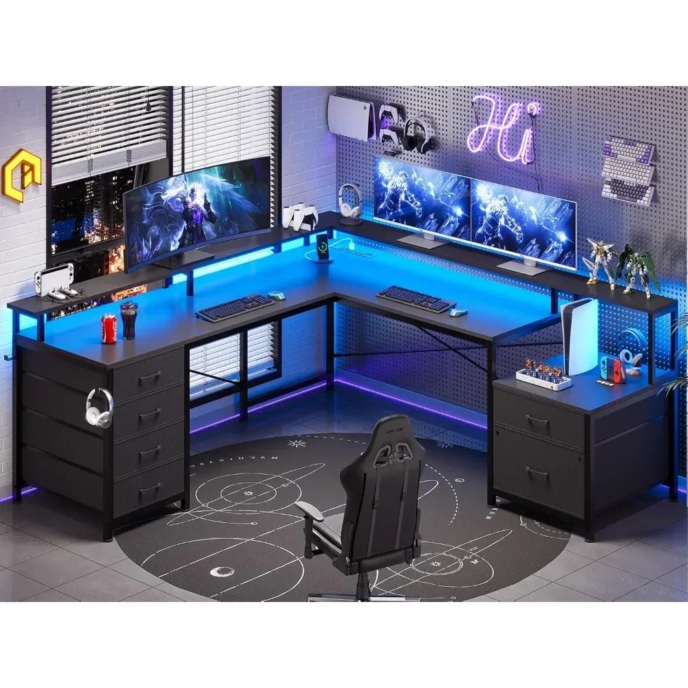 108" Home Office Desk with File Drawer & Power Outlet, L Shaped Desk with 6 Drawer, Corner Computer Desk with Monitor Shelf
108" Home Office Desk with File Drawer & Power Outlet, L Shaped Desk with 6 Drawer, Corner Computer Desk with Monitor Shelf
