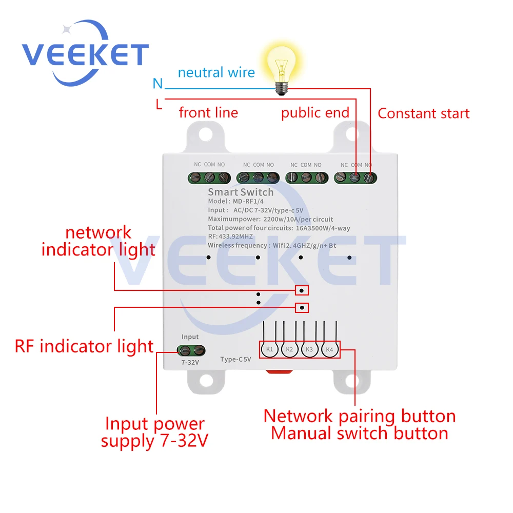 3/4-Way DC/AC 7V-32V AC 90-265V Smart WiFi Bluetooth Relay Module 433MHz RF Remote Control Supports Remote Control
3/4-Way DC/AC 7V-32V AC 90-265V Smart WiFi Bluetooth Relay Module 433MHz RF Remote Control Supports Remote Control