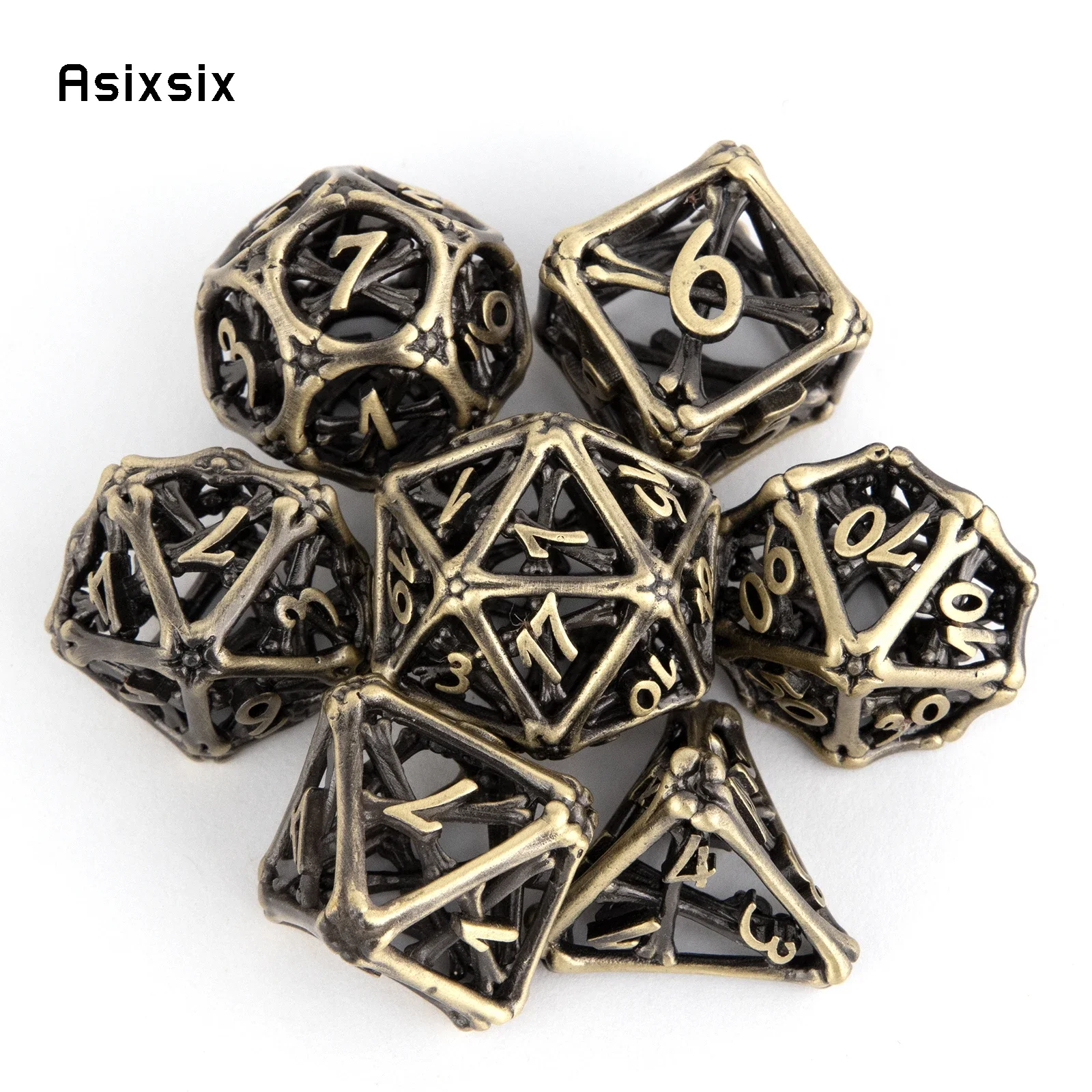 7 Pcs Yellow Bone Metal Dice Hollow Metal Polyhedral Dice Set Suitable for Role-Playing RPG Board Game Card Game
7 Pcs Yellow Bone Metal Dice Hollow Metal Polyhedral Dice Set Suitable for Role-Playing RPG Board Game Card Game