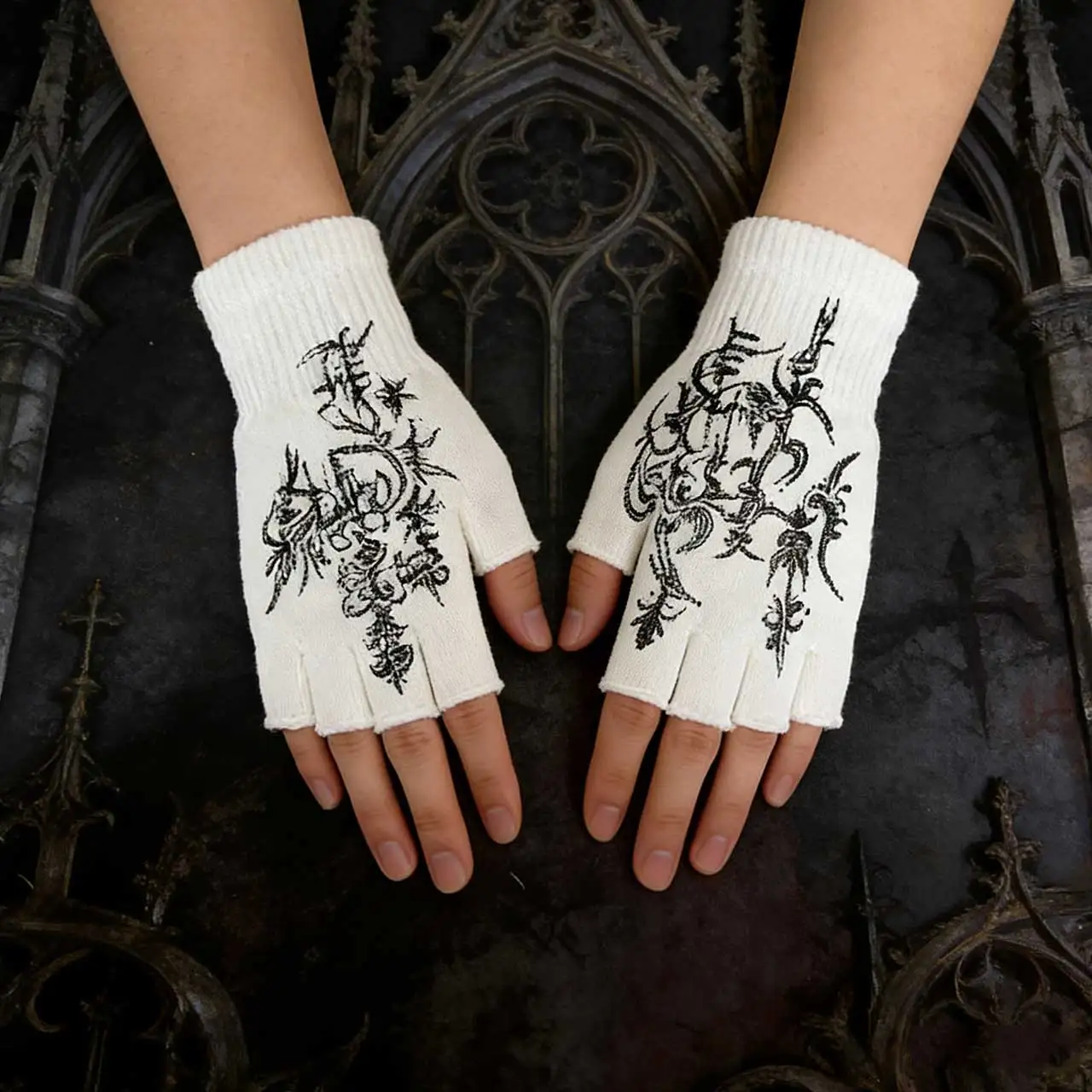 Зимние повседневные модные аксессуары в стиле панк, готические перчатки без пальцев с перекрестным принтом, женские вязаные теплые перчатки с половиной пальца
Зимние повседневные модные аксессуары в стиле панк, готические перчатки без пальцев с перекрестным принтом, женские вязаные теплые перчатки с половиной пальца