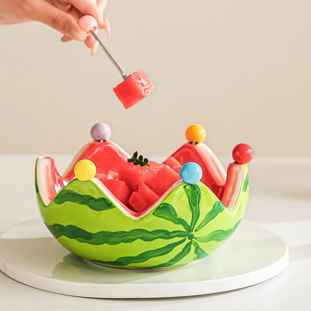 Ceramic Tableware Watermelon-shaped Bowl Fruit Fork Dish Creative Cute Stainless Steel Small Fork Home Living Room Fruit Bowl
Ceramic Tableware Watermelon-shaped Bowl Fruit Fork Dish Creative Cute Stainless Steel Small Fork Home Living Room Fruit Bowl