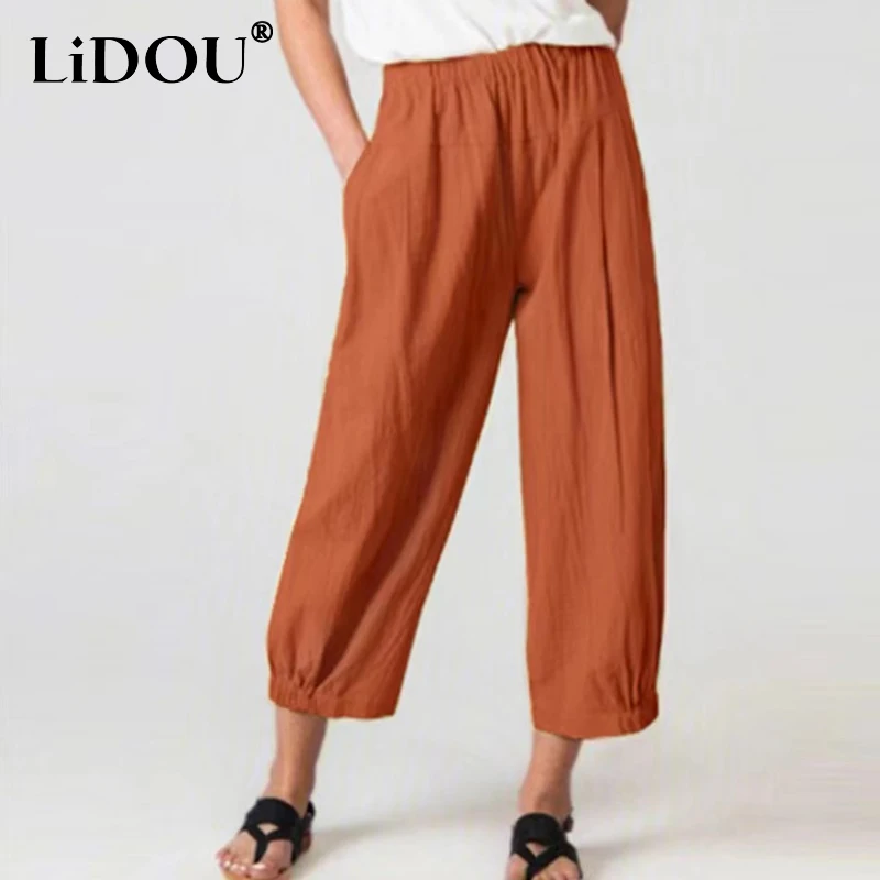 2023 Summer New Solid Color Elastic Waist Pockets Ankle Length Pants Women Loose Comfortable Cotton All-match Wide Leg Trousers
2023 Summer New Solid Color Elastic Waist Pockets Ankle Length Pants Women Loose Comfortable Cotton All-match Wide Leg Trousers