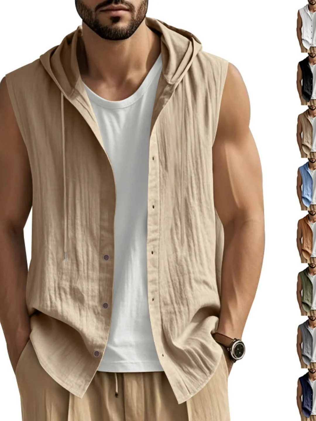 Loose Linen Men's Casual Sleeveless Vest Shirt Pure Color Hooded Shirt Comfortable Breathable Sporty Style Online Exclusive
Loose Linen Men's Casual Sleeveless Vest Shirt Pure Color Hooded Shirt Comfortable Breathable Sporty Style Online Exclusive