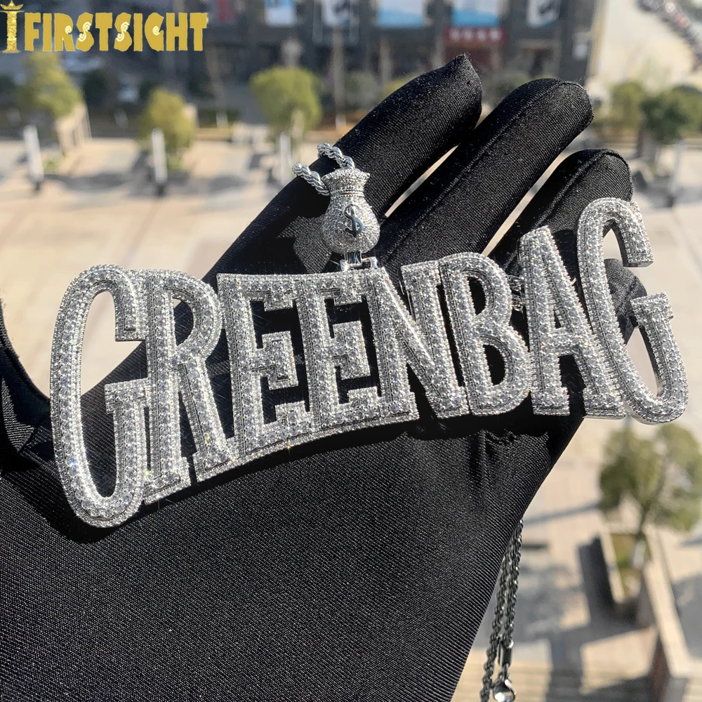 New Iced Out Green Bag Necklace Letter Pendant Silver Color Prong Setting Micro Pave Cubic Zirconia Charm Men Hip Hop Jewelry
New Iced Out Green Bag Necklace Letter Pendant Silver Color Prong Setting Micro Pave Cubic Zirconia Charm Men Hip Hop Jewelry