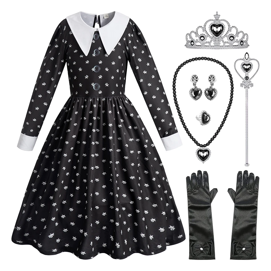 Children Addams Dress Up Little Girls Princess Party Long Sleeves Dresses Kids Halloween Stage Performance Cosplay Dresses
Children Addams Dress Up Little Girls Princess Party Long Sleeves Dresses Kids Halloween Stage Performance Cosplay Dresses