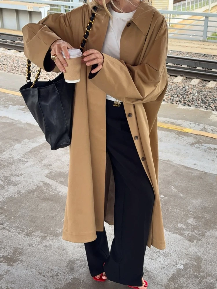 2025 Autumn Casual Lapel Long Trench Coat Women's Loose Long Sleeve Single-Breasted Solid Commute Clothes Women's coat 
2025 Autumn Casual Lapel Long Trench Coat Women's Loose Long Sleeve Single-Breasted Solid Commute Clothes Women's coat