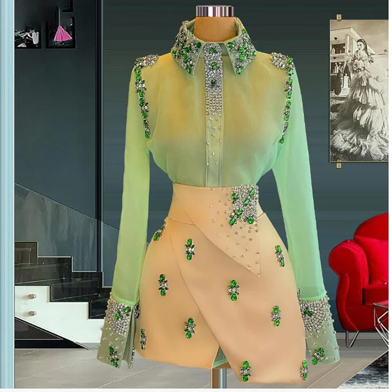Prom Dress Luxury Formal Occasion Elegant Mini Skirt Birthday Beads Crystal Graduatiom Stand Collar Long Sleeve Above Knee 2024
Prom Dress Luxury Formal Occasion Elegant Mini Skirt Birthday Beads Crystal Graduatiom Stand Collar Long Sleeve Above Knee 2024