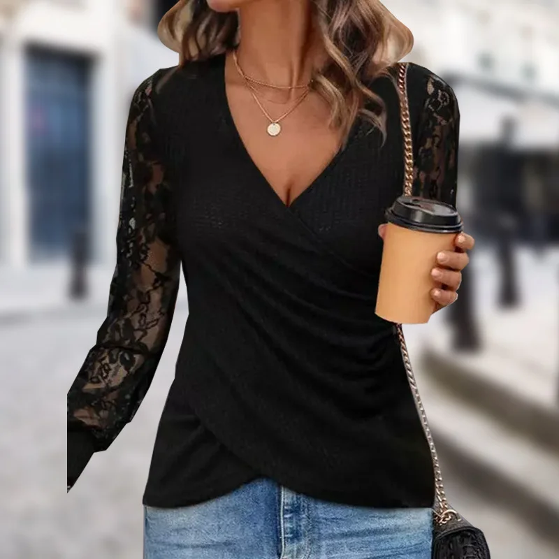 European and American New Style Foreign Trade2025Women's New Fashion Waffle Patchwork Lace Long Sleeve Shirt Pullover Top
European and American New Style Foreign Trade2025Women's New Fashion Waffle Patchwork Lace Long Sleeve Shirt Pullover Top