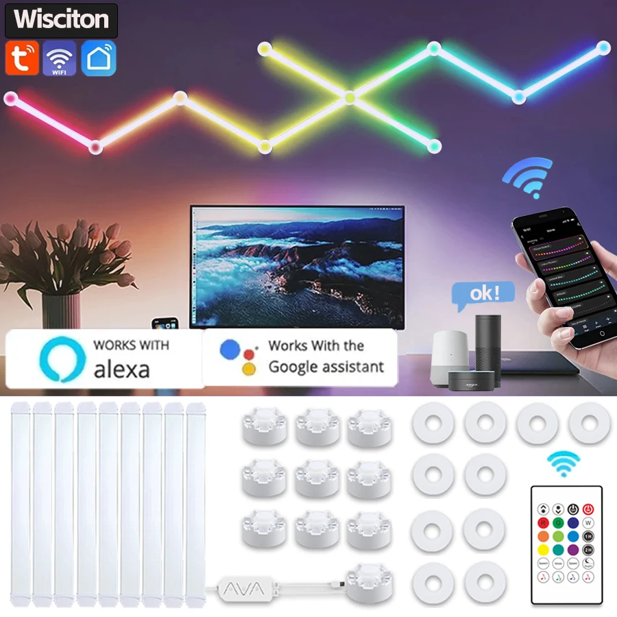 WIFI настенный фон RGB атмосферный свет светодиодный светильник в форме сращивания музыкальный ритм совместим с голосовым помощником ночник
WIFI настенный фон RGB атмосферный свет светодиодный светильник в форме сращивания музыкальный ритм совместим с голосовым помощником ночник