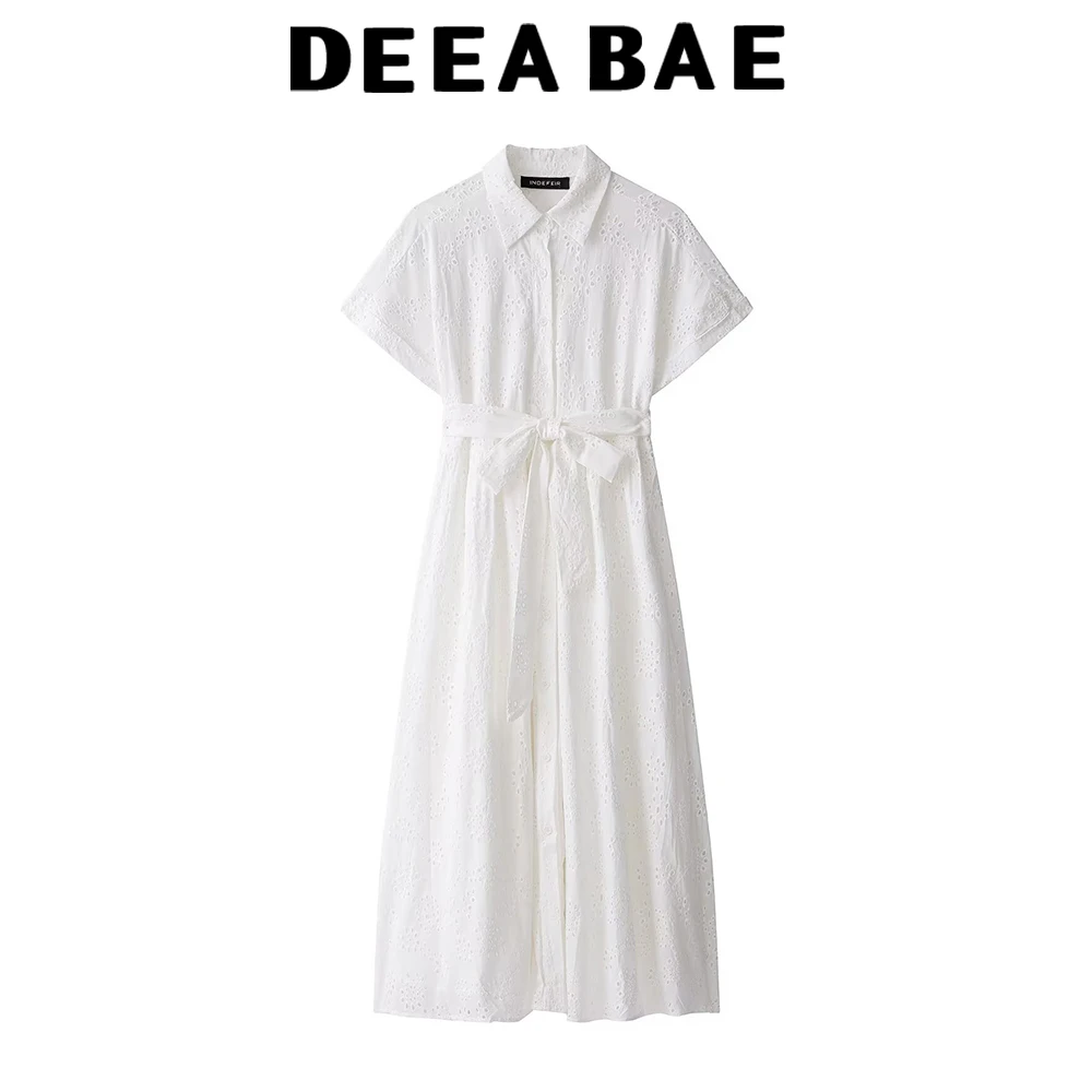 DEEABAE European and American style summer new women's dress with waist belt hollowed out embroidery mid length dress
DEEABAE European and American style summer new women's dress with waist belt hollowed out embroidery mid length dress