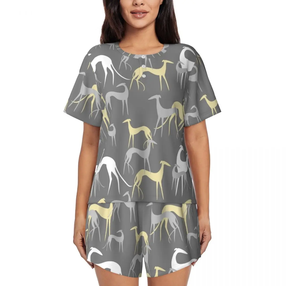 Women Cartoon Sighthounds Pajamas Set Custom Print Short Sleeve Greyhound Whippet Hound Dog Sleepwear Loungewear 2 Piece Sets
Women Cartoon Sighthounds Pajamas Set Custom Print Short Sleeve Greyhound Whippet Hound Dog Sleepwear Loungewear 2 Piece Sets