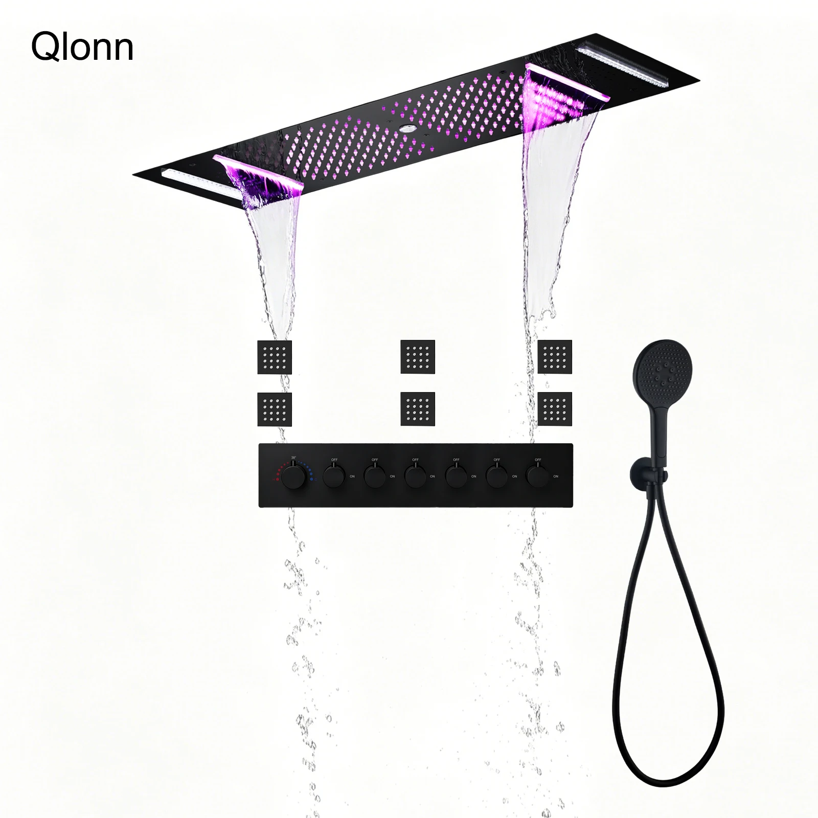 Qlonn Luxuriou Gold LED Music Bathroom Smart Shower Set Thermostatic Concealed Ceiling Shower System Body Jets Handheld Sprayer
Qlonn Luxuriou Gold LED Music Bathroom Smart Shower Set Thermostatic Concealed Ceiling Shower System Body Jets Handheld Sprayer