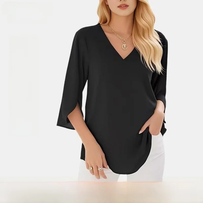Women's V-neck Short Sleeve Shirt Casual Style Pure Color Splice Process Non-deformable Fabric Other 100% for Winter Season
Women's V-neck Short Sleeve Shirt Casual Style Pure Color Splice Process Non-deformable Fabric Other 100% for Winter Season