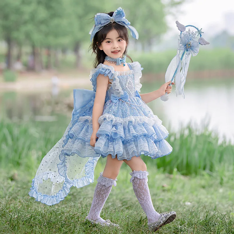 Girl Summer Lolita Dress Blue Sweet Cute Bow Lace Tiered Skirt Sparkling Puff Skirt Birthday Party Evening Dress Birthday Gift
Girl Summer Lolita Dress Blue Sweet Cute Bow Lace Tiered Skirt Sparkling Puff Skirt Birthday Party Evening Dress Birthday Gift