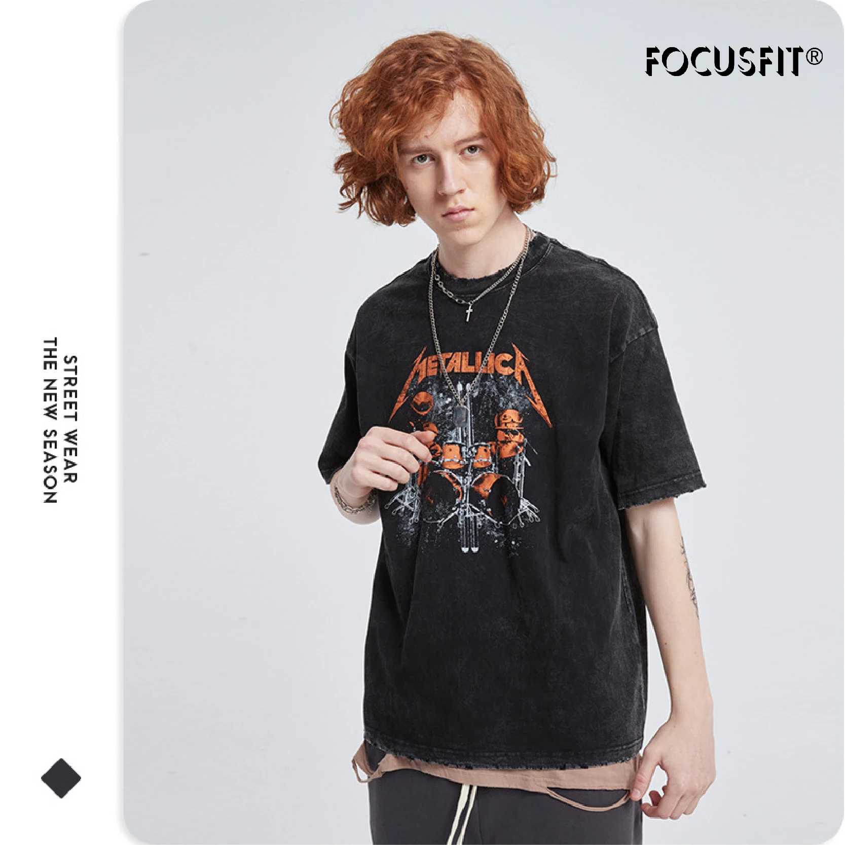 FOCUSFIT Men's Wash Water High Street Print Men's T-shirt Retro Street Rock Men's Short
FOCUSFIT Men's Wash Water High Street Print Men's T-shirt Retro Street Rock Men's Short