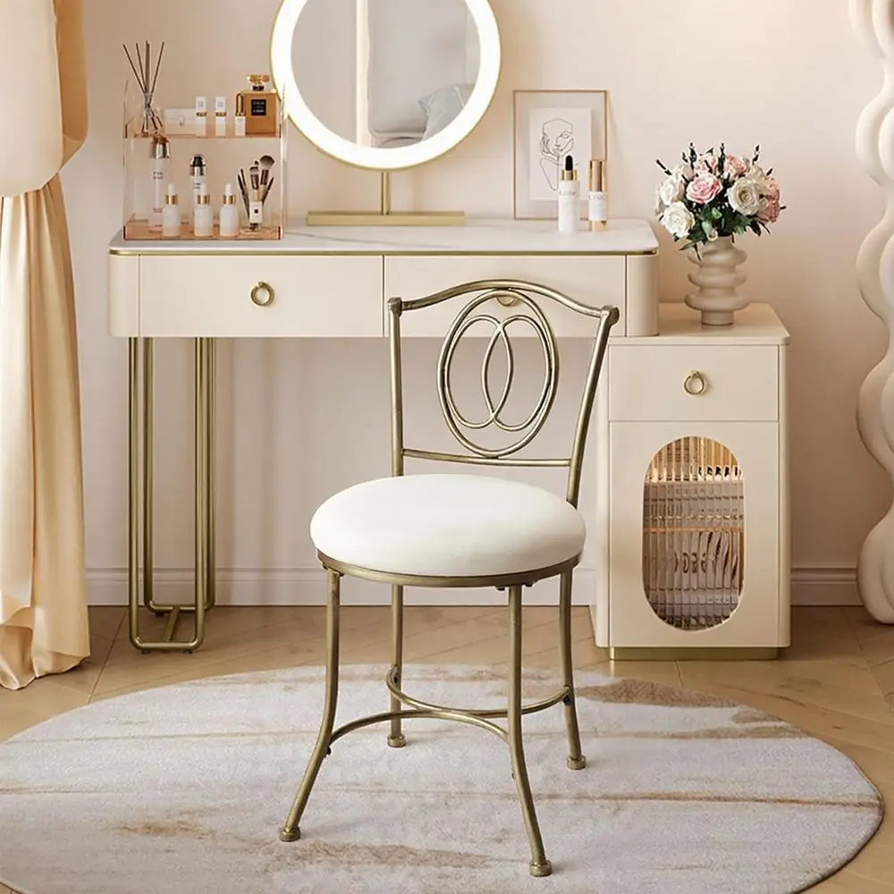Gold Metal Vanity Stool – Cream White Upholstered Seat, Decorative Backrest, oam Cushion – Glam Bathroom or Bedroom Makeup Stool
Gold Metal Vanity Stool – Cream White Upholstered Seat, Decorative Backrest, oam Cushion – Glam Bathroom or Bedroom Makeup Stool