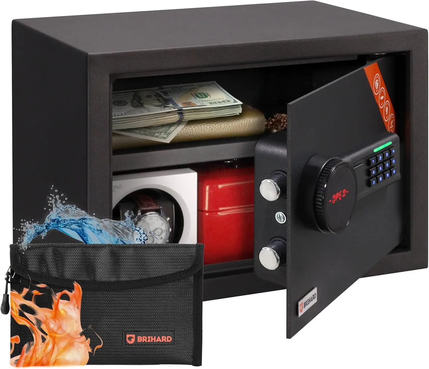 Electronic LCD Safe with Fireproof Bag, Digital Keypad Lock & Removable Shelf for Home Security
Electronic LCD Safe with Fireproof Bag, Digital Keypad Lock & Removable Shelf for Home Security