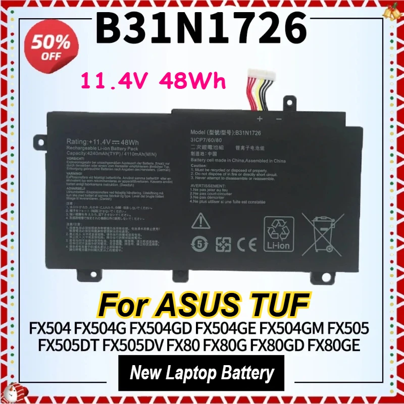 48Wh B31N1726 Laptop Battery for ASUS TUF FX80 FX86F FX95G FX504 FX504G FX504GD FX504GE FX504GM FX505 FX505DT FX505DV FX505GE
48Wh B31N1726 Laptop Battery for ASUS TUF FX80 FX86F FX95G FX504 FX504G FX504GD FX504GE FX504GM FX505 FX505DT FX505DV FX505GE