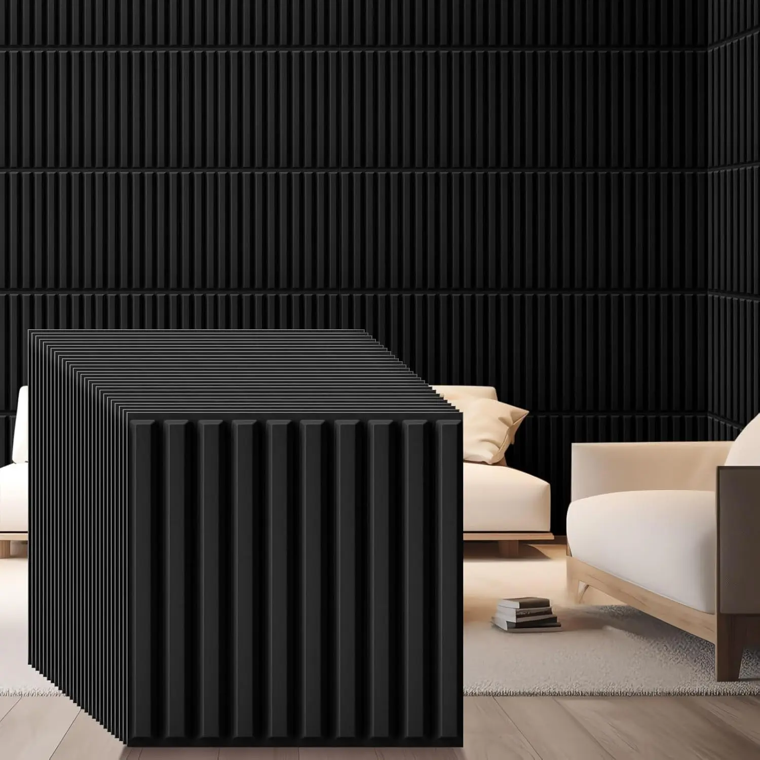 60 Pcs 3D Slat Wall Panels, 12x12 Black PVC Fluted Wall Paneling, Waterproof Textured Tiles for Living Room TV Background, 58
60 Pcs 3D Slat Wall Panels, 12x12 Black PVC Fluted Wall Paneling, Waterproof Textured Tiles for Living Room TV Background, 58