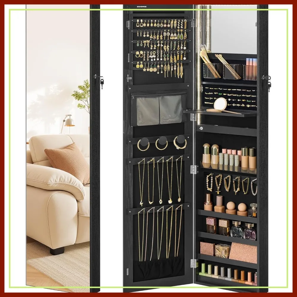 55-Inch Tall Jewelry Cabinet with Light-Up Mirror, Wall or Door Mounted, Lockable Storage Organizer
55-Inch Tall Jewelry Cabinet with Light-Up Mirror, Wall or Door Mounted, Lockable Storage Organizer