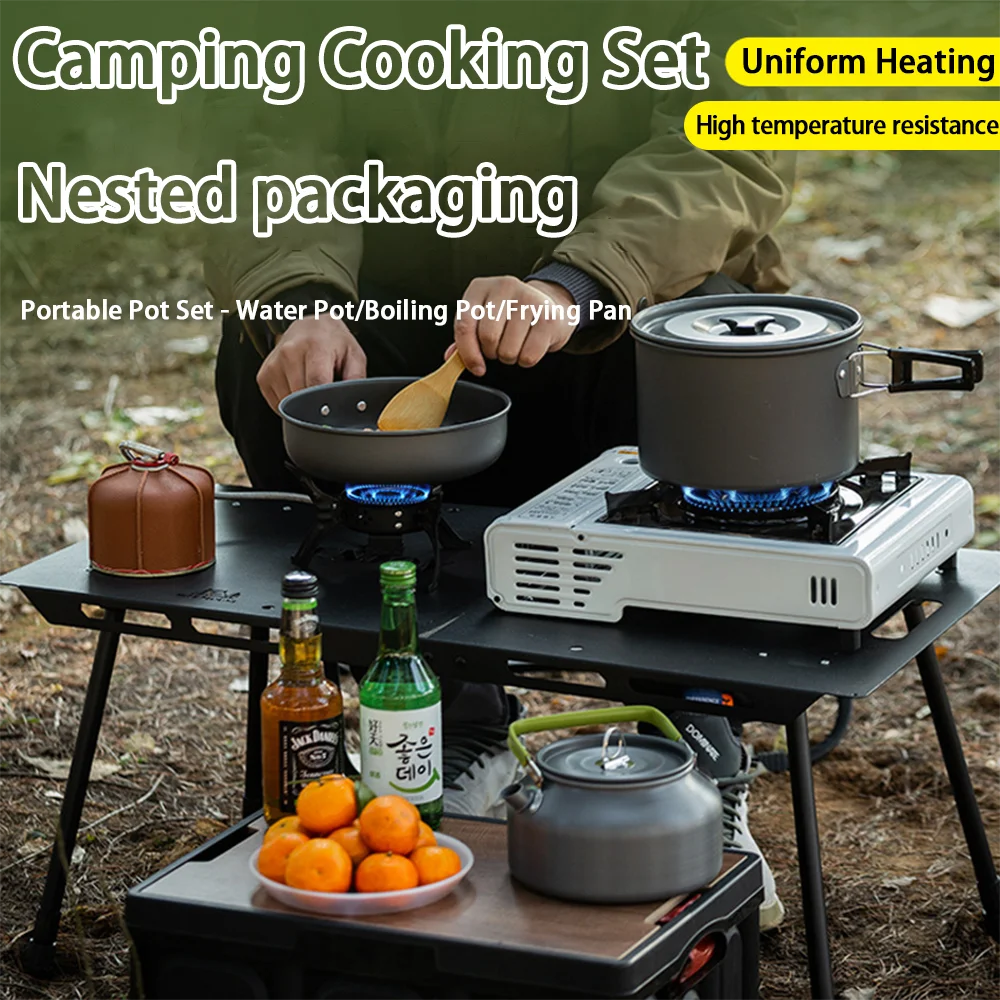 Набор для приготовления пищи на открытом воздухе с вложенной посудой большой емкости, походное снаряжение с антипригарным посудом для кемпинга на 3-4 человека
Набор для приготовления пищи на открытом воздухе с вложенной посудой большой емкости, походное снаряжение с антипригарным посудом для кемпинга на 3-4 человека