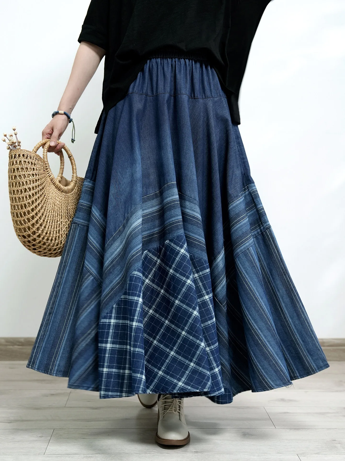 TIYIHAILEY Denim Maxi Skirt Spring Summer Casual A-Line Long Elastic Waist Plaid Big Hem Blue Jean 2026 New Blue
TIYIHAILEY Denim Maxi Skirt Spring Summer Casual A-Line Long Elastic Waist Plaid Big Hem Blue Jean 2026 New Blue
