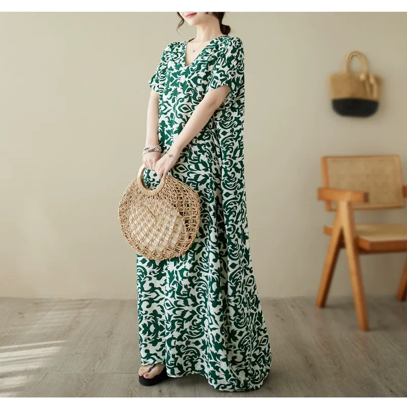 Summer V-Neck Pullover Women's Long Dress Home Sleepdress for Middle-Aged Women Loose Comfortable Mommy Mid-Length Sleepwed
Summer V-Neck Pullover Women's Long Dress Home Sleepdress for Middle-Aged Women Loose Comfortable Mommy Mid-Length Sleepwed