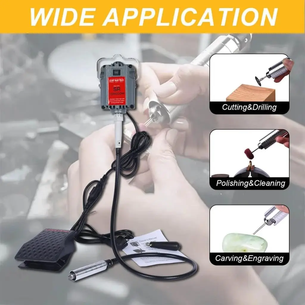 S-R Hanging Electric Grinder with Stepless Foot Pedal 4mm Polishing Tool for Jewelry Design and Repair DIY Craft Equipment
S-R Hanging Electric Grinder with Stepless Foot Pedal 4mm Polishing Tool for Jewelry Design and Repair DIY Craft Equipment