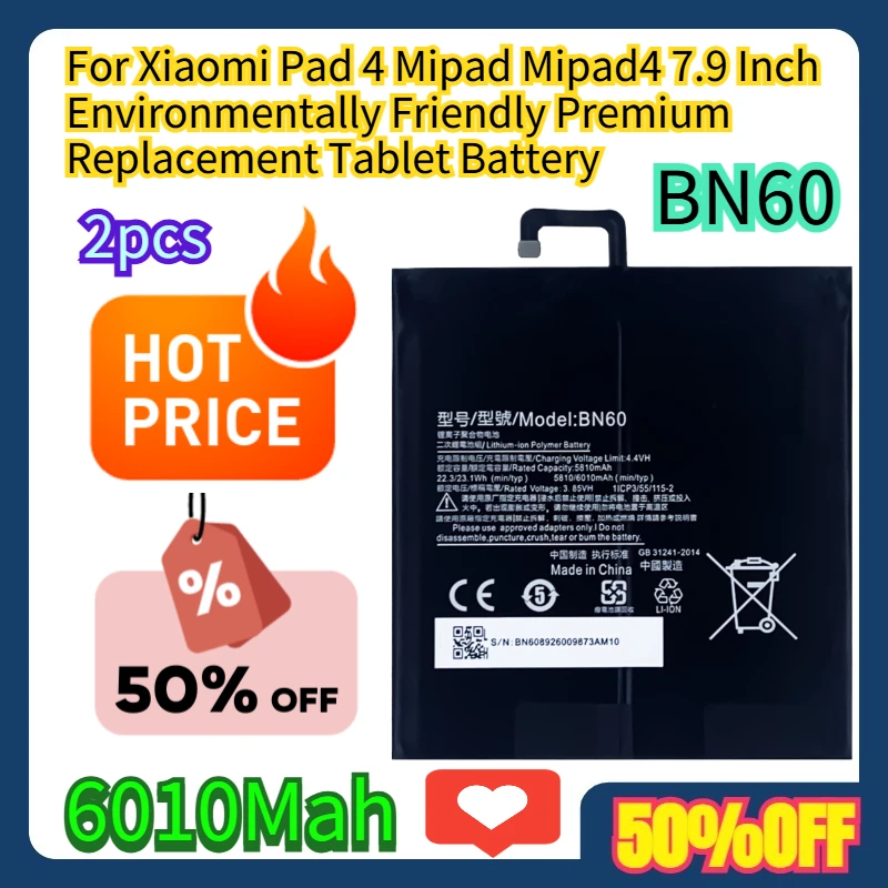 2pcs For Xiaomi Pad 4 Mipad Mipad4 7.9 Inch Environmentally Friendly Premium Replacement BN60 Tablet Battery 6010Mah
2pcs For Xiaomi Pad 4 Mipad Mipad4 7.9 Inch Environmentally Friendly Premium Replacement BN60 Tablet Battery 6010Mah