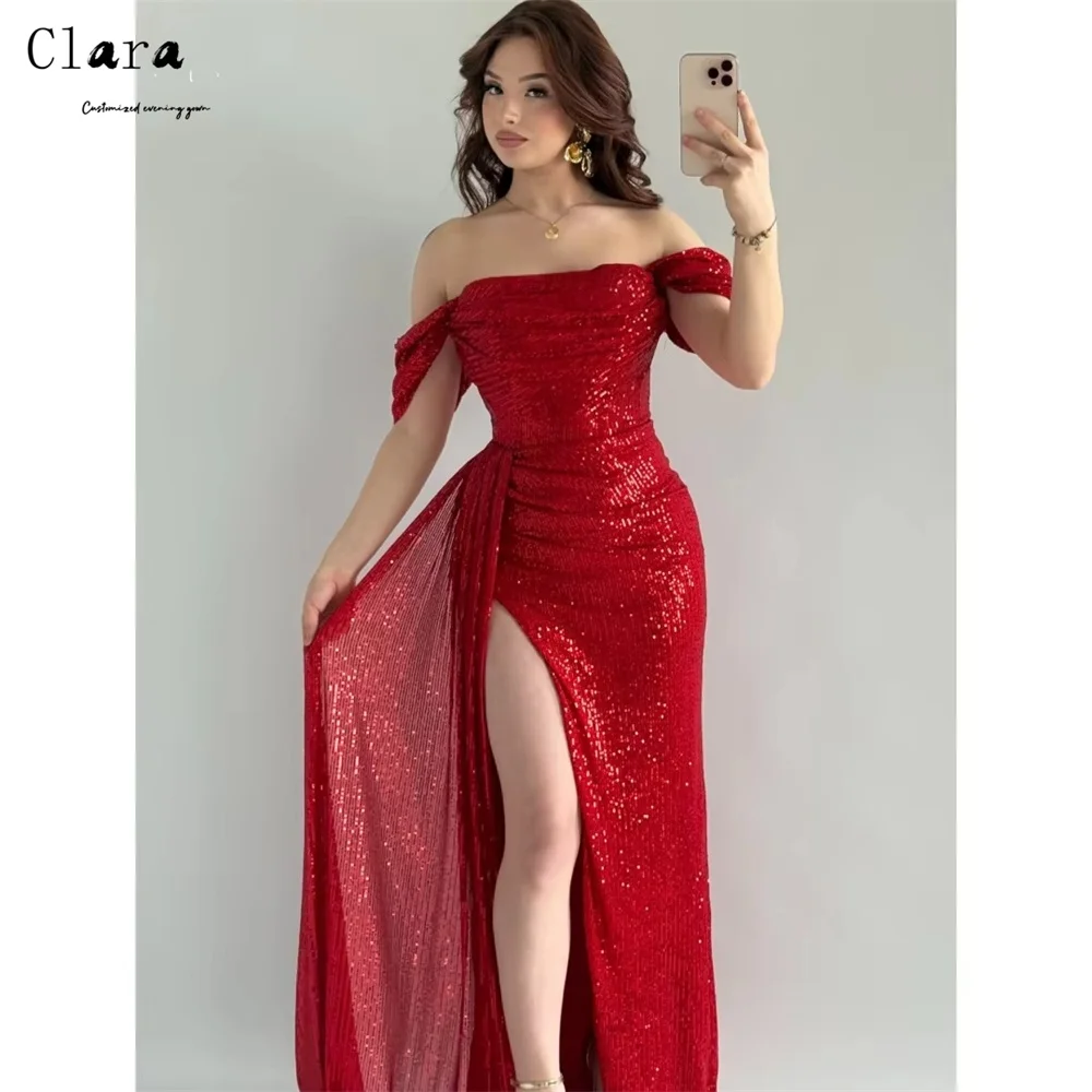 Clara Custom Red Shiny Side Slit Off the Shoulder Luxurious Women's Evening Dresses for Events Long Prom Dress Luxury 2025 Party
Clara Custom Red Shiny Side Slit Off the Shoulder Luxurious Women's Evening Dresses for Events Long Prom Dress Luxury 2025 Party