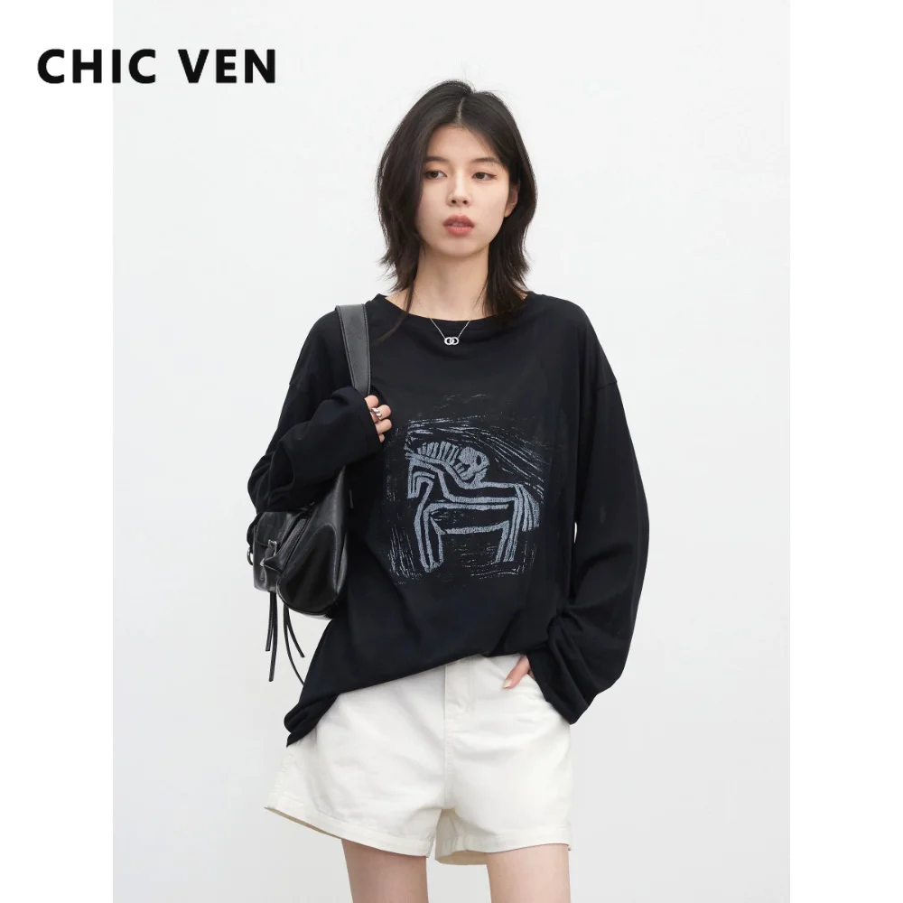 CHIC VEN Fashion Women T-Shirts Loose Casual New Round Neck Ponytail Printed Long Sleeved Tees Female Top Summer 2026
CHIC VEN Fashion Women T-Shirts Loose Casual New Round Neck Ponytail Printed Long Sleeved Tees Female Top Summer 2026