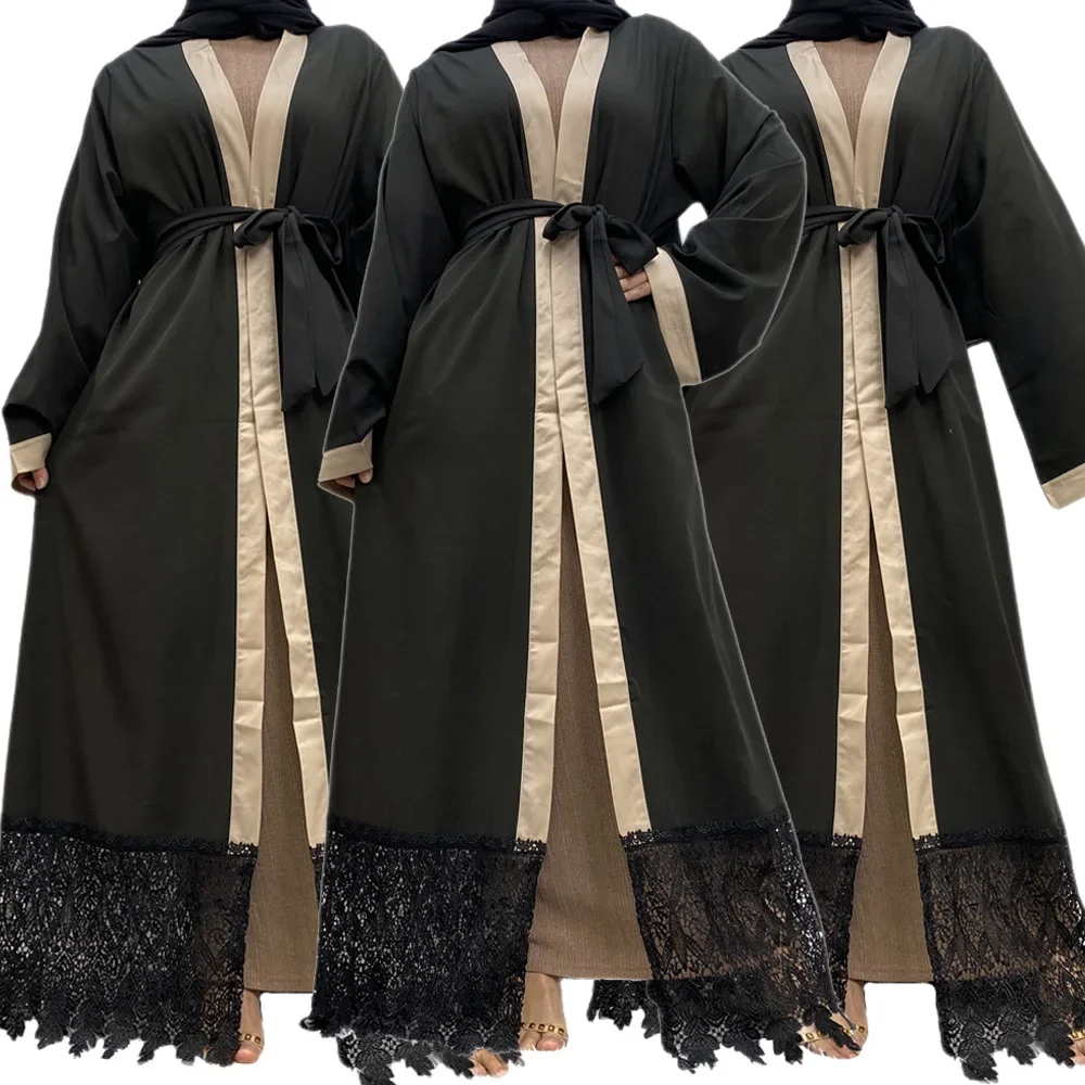 Ramadan Eid Fashion Kimono Muslim Dress Elegant Pure Color Lace Patchwork Long Muslim Open Abaya Women Modest Wear Clothing Robe
Ramadan Eid Fashion Kimono Muslim Dress Elegant Pure Color Lace Patchwork Long Muslim Open Abaya Women Modest Wear Clothing Robe