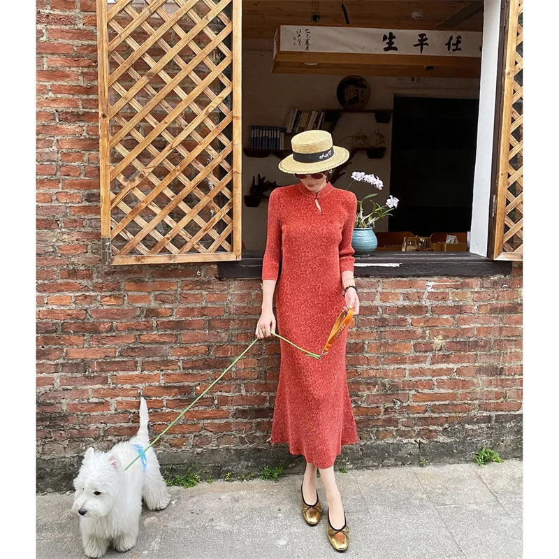 Women's Dress Woman Clothes New Spring and Summer red Leopard Print Chinese Senior Cheongsam Dress Pleated Loose Dress Female
Women's Dress Woman Clothes New Spring and Summer red Leopard Print Chinese Senior Cheongsam Dress Pleated Loose Dress Female