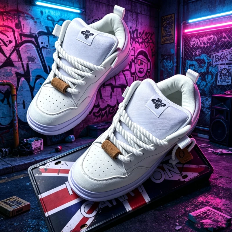White Thick Rope Lace-Up Low-Top Sneakers, Chunky Bread Casual Shoes, Breathable Wear Resistant Plus Size Unisex Streetwear Foot
White Thick Rope Lace-Up Low-Top Sneakers, Chunky Bread Casual Shoes, Breathable Wear Resistant Plus Size Unisex Streetwear Foot