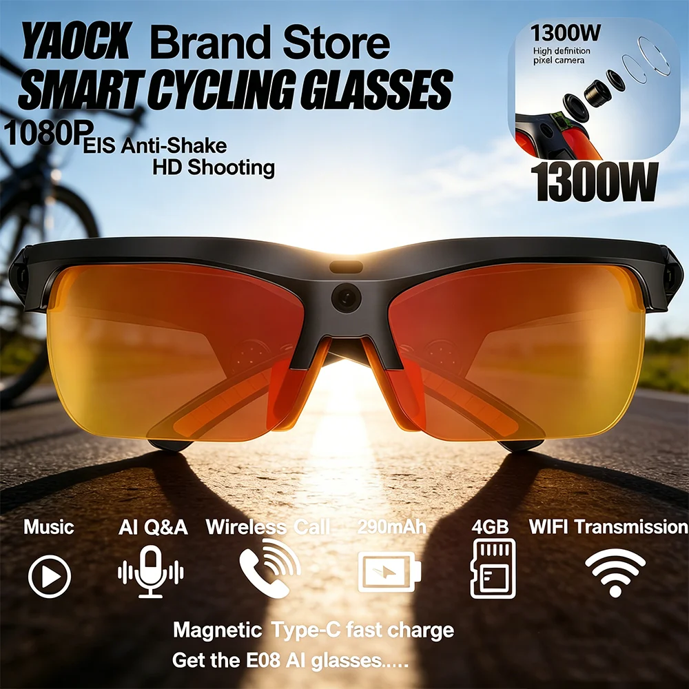 Cycling Smart Glasses 1080P Anti-shake Video 1300W HD Camera AI Calling Real-Time Translation Full Scene Smart Recognition
Cycling Smart Glasses 1080P Anti-shake Video 1300W HD Camera AI Calling Real-Time Translation Full Scene Smart Recognition