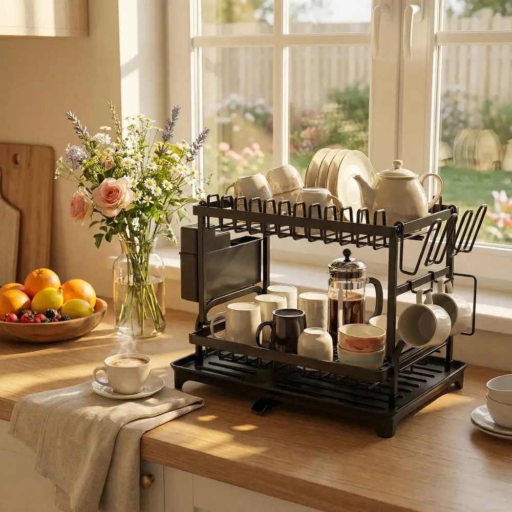 Kitchen Utensil Drying Rack With Drainage Tray, 2 Tier Detachable Dish Rack For Kitchen Counter, Large Capacity Dish Drainer Or
Kitchen Utensil Drying Rack With Drainage Tray, 2 Tier Detachable Dish Rack For Kitchen Counter, Large Capacity Dish Drainer Or