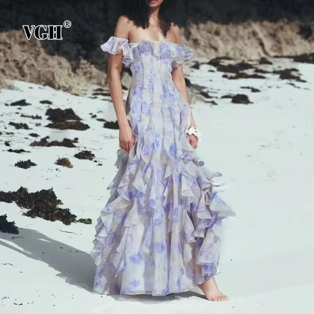 VGH Sweet Slimming Spliced Folds Printing Dresses For Women Slash Neck Off The Shoulder Sleeve High Waist Elegant Dress Female
VGH Sweet Slimming Spliced Folds Printing Dresses For Women Slash Neck Off The Shoulder Sleeve High Waist Elegant Dress Female