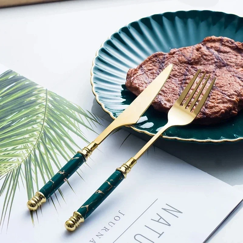 Gold Tableware Set Ceramic Handle Fork Spoon Knife Set Stainless Steel Cutlery Set Dishwasher Safe Dinnerware Noble Dinner Sets
Gold Tableware Set Ceramic Handle Fork Spoon Knife Set Stainless Steel Cutlery Set Dishwasher Safe Dinnerware Noble Dinner Sets
