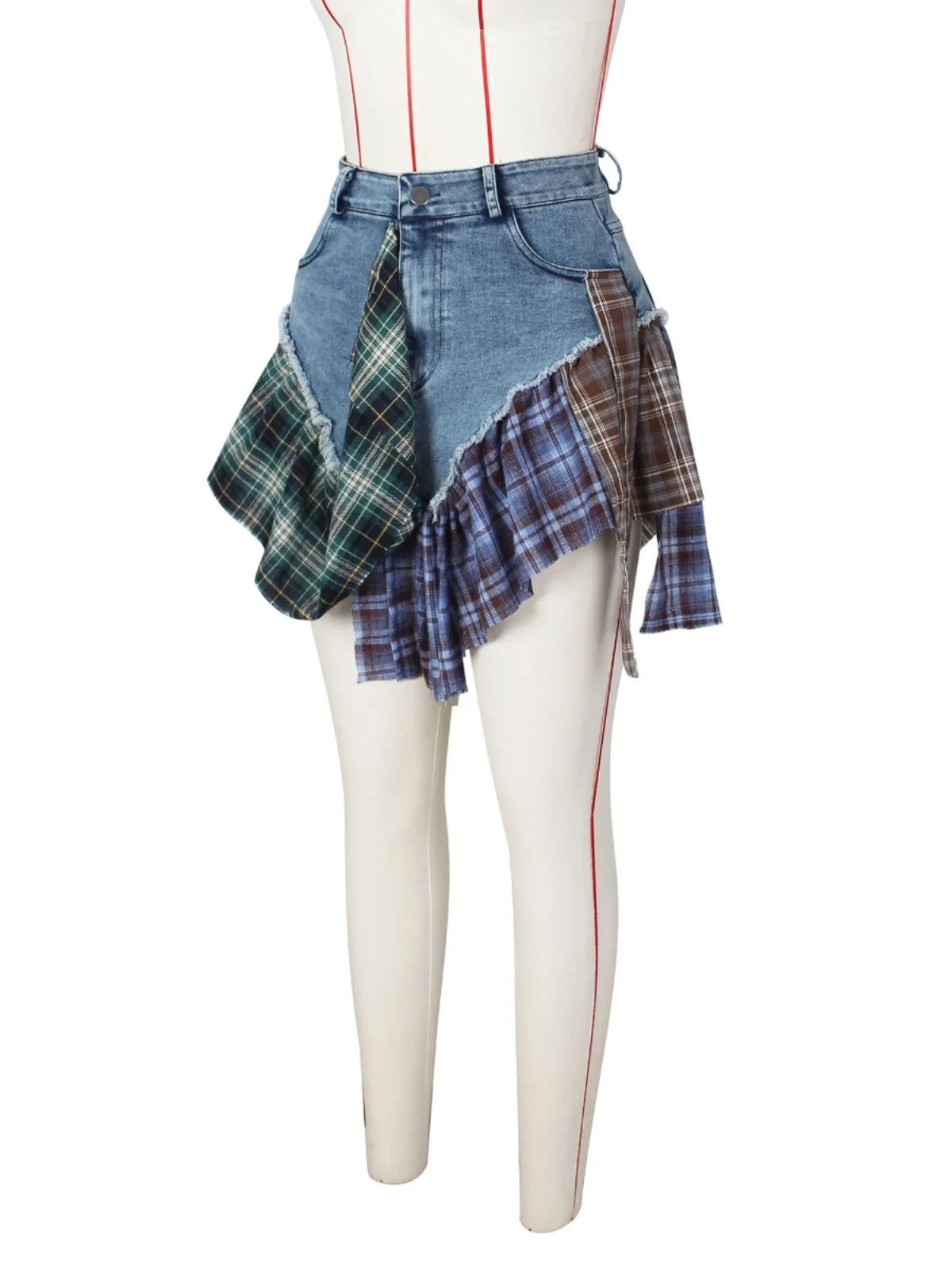 Юбка миди из денима в клетку с асимметричным пэчворк-дизайном для женщин, осенний сезон, универсальная, со средней талией, из других материалов
Юбка миди из денима в клетку с асимметричным пэчворк-дизайном для женщин, осенний сезон, универсальная, со средней талией, из других материалов