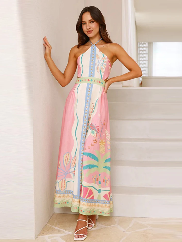 Elegant Print Halter Dress Women's Lace Up Backless Sleeveless High Waist Long Dresses 2025 Summer New Lady Vacation Robes
Elegant Print Halter Dress Women's Lace Up Backless Sleeveless High Waist Long Dresses 2025 Summer New Lady Vacation Robes
