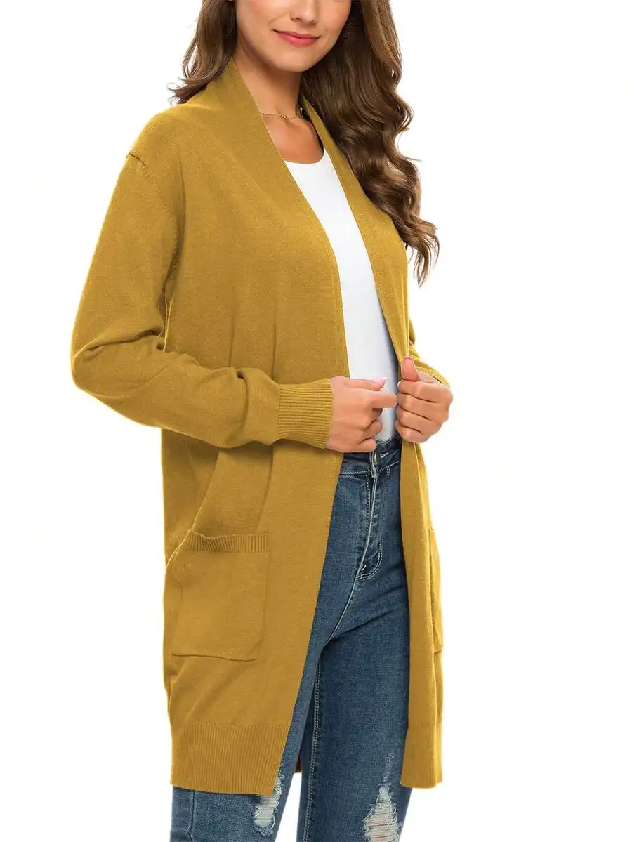 Womens Open Front Long Sleeve Casual Knit Cardigan With Pockets V Neck Midi Length
Womens Open Front Long Sleeve Casual Knit Cardigan With Pockets V Neck Midi Length