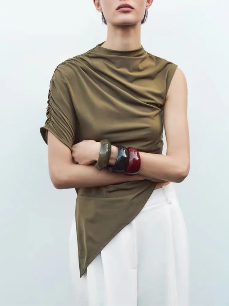 European style new women's fashion versatile temperament simple solid color asymmetrical design tops
European style new women's fashion versatile temperament simple solid color asymmetrical design tops