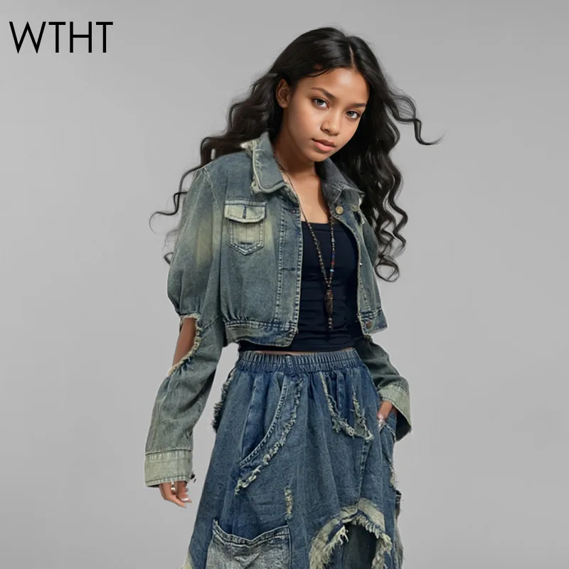 WTHT Vintage Trendy Women's Gradient Hollow Out Puff Sleeve Denim Jacket 2024 Winter Lapel Single Breasted Coat Female 1LS515
WTHT Vintage Trendy Women's Gradient Hollow Out Puff Sleeve Denim Jacket 2024 Winter Lapel Single Breasted Coat Female 1LS515