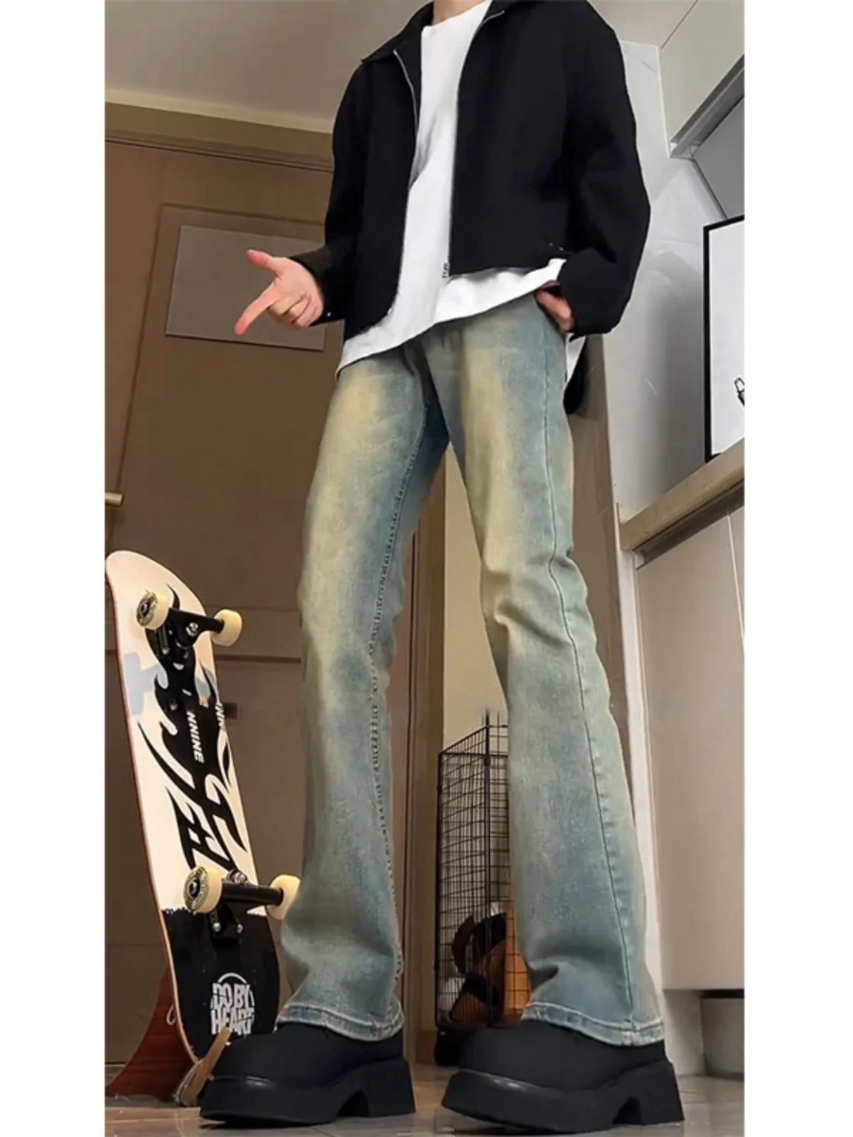 Retro Blue Knife Jeans Men's American Vibe Flared Pants High Waist Lift Tapered Straight Leg Long Tall Size
Retro Blue Knife Jeans Men's American Vibe Flared Pants High Waist Lift Tapered Straight Leg Long Tall Size
