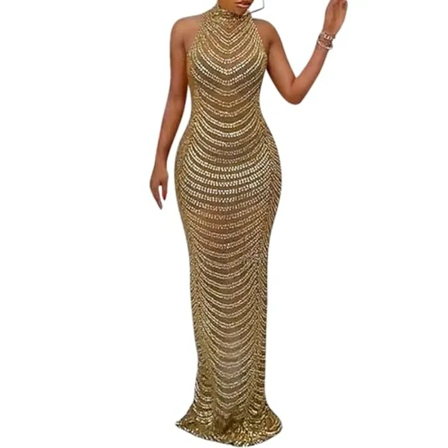 PORRCEY Women's Sexy Elegant Rhinestone Mesh See Through Bodycon Party Club Night Prom Dress
PORRCEY Women's Sexy Elegant Rhinestone Mesh See Through Bodycon Party Club Night Prom Dress