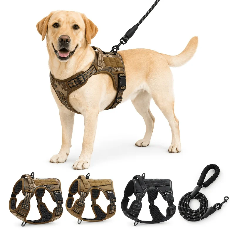 Heavy Duty Adjustable No Pull Dog Harness Set with Reflective Leash Breathable Mesh Padding Front Back D Rings Padded Handle
Heavy Duty Adjustable No Pull Dog Harness Set with Reflective Leash Breathable Mesh Padding Front Back D Rings Padded Handle