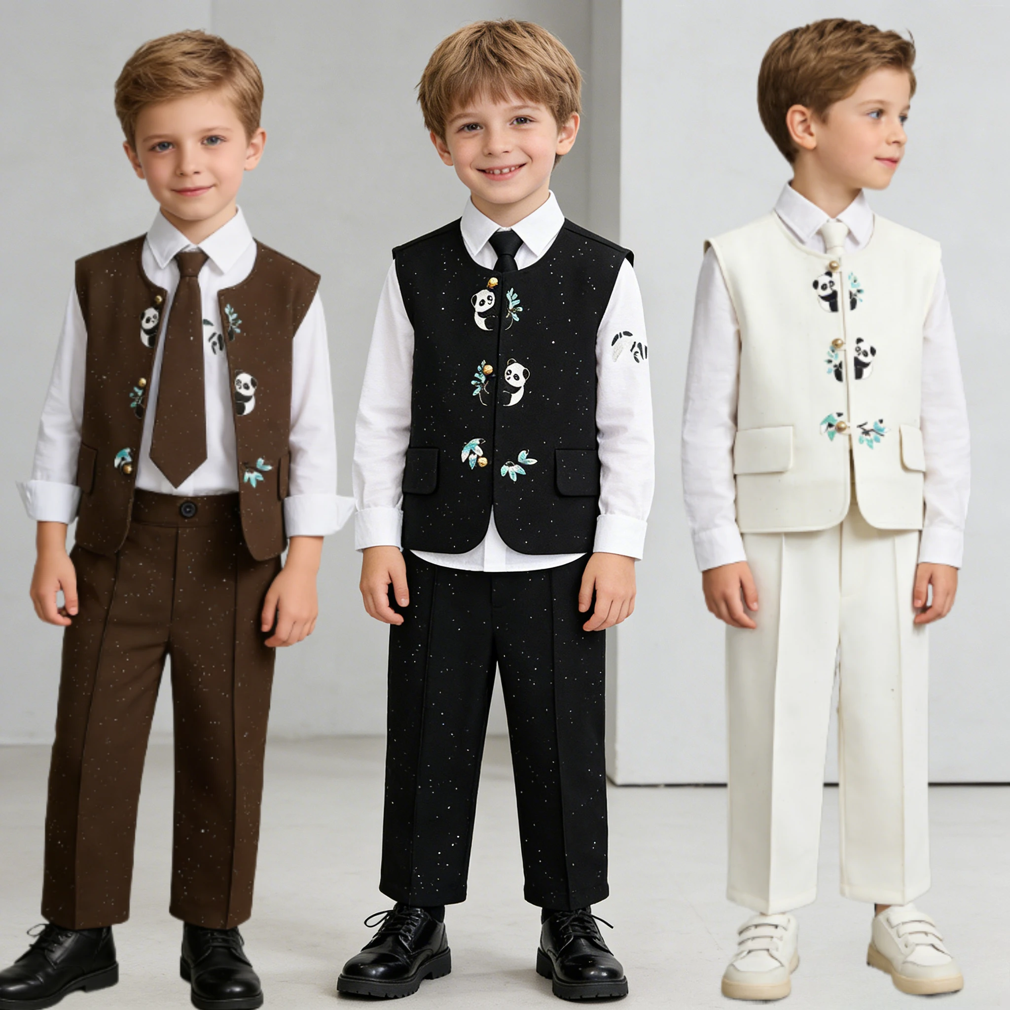2026 Spring Boys Chinese Traditional Style Panda Embroidery Vest Pants 3PCS Set Children Host Wedding Party Performance Costume
2026 Spring Boys Chinese Traditional Style Panda Embroidery Vest Pants 3PCS Set Children Host Wedding Party Performance Costume