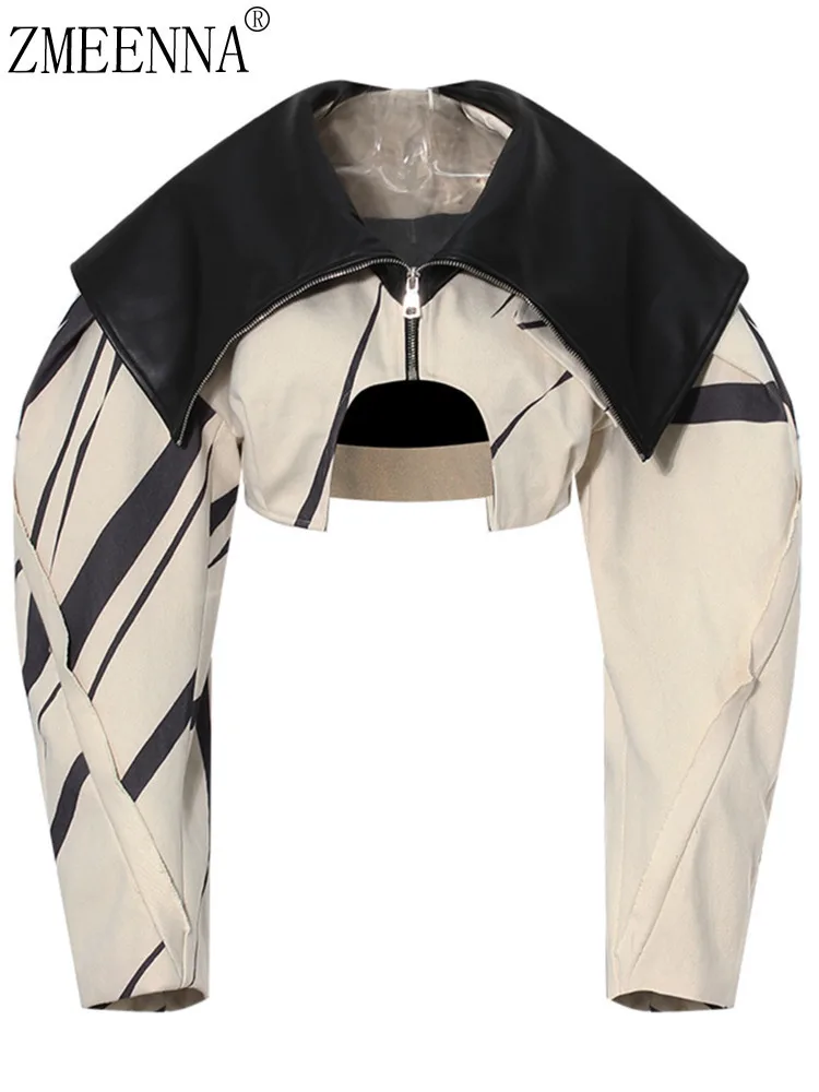 ZMEENNA Asymmetrical Women's Top With Faux Leather Collar And Striped Sleeves Modern And Edgy Design Perfect Fashion ZM563
ZMEENNA Asymmetrical Women's Top With Faux Leather Collar And Striped Sleeves Modern And Edgy Design Perfect Fashion ZM563
